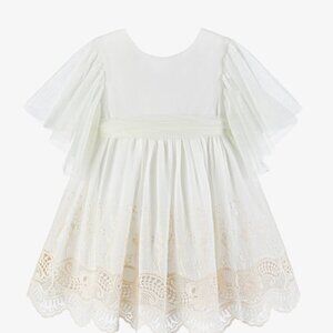 NWT Foque Girls Ivory Embroidered Cotton Dress